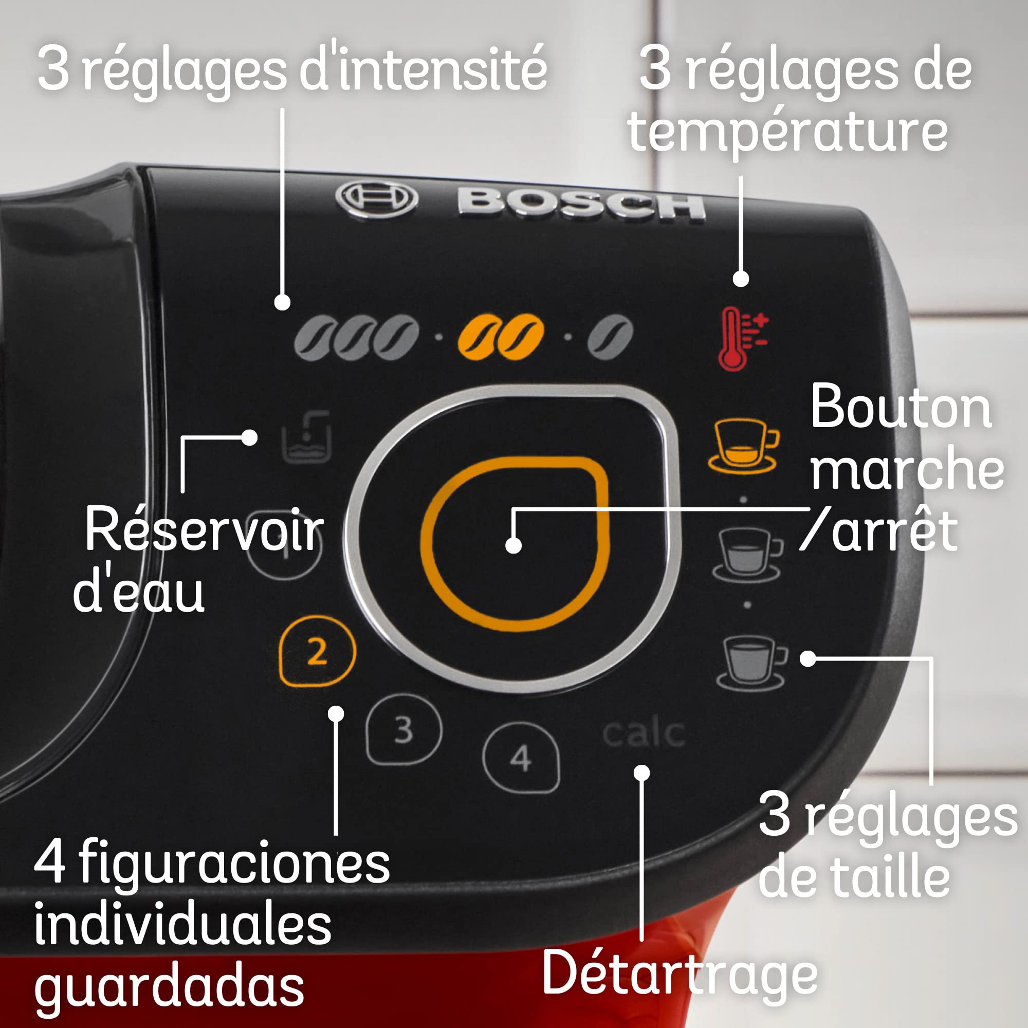 Eminenza Compatible My Way Cafetière Eminenza, tas6503, plus de 40 boissons chaudes, OneTouch, rouge