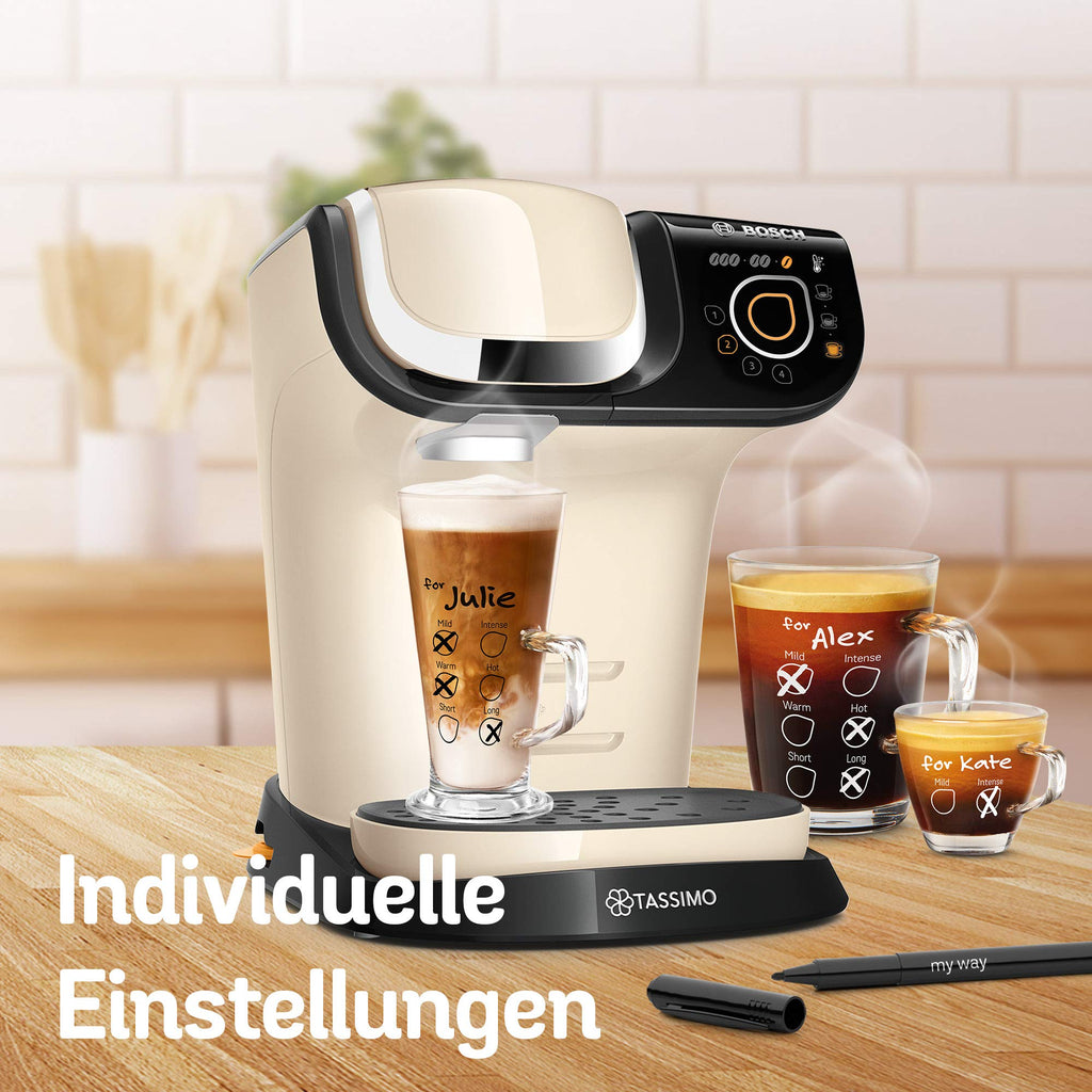 Eminenza Compatible My Way 2 TAS6507 Cafetière à capsules avec filtre à eau, 1500 W, 1,3 l, crème