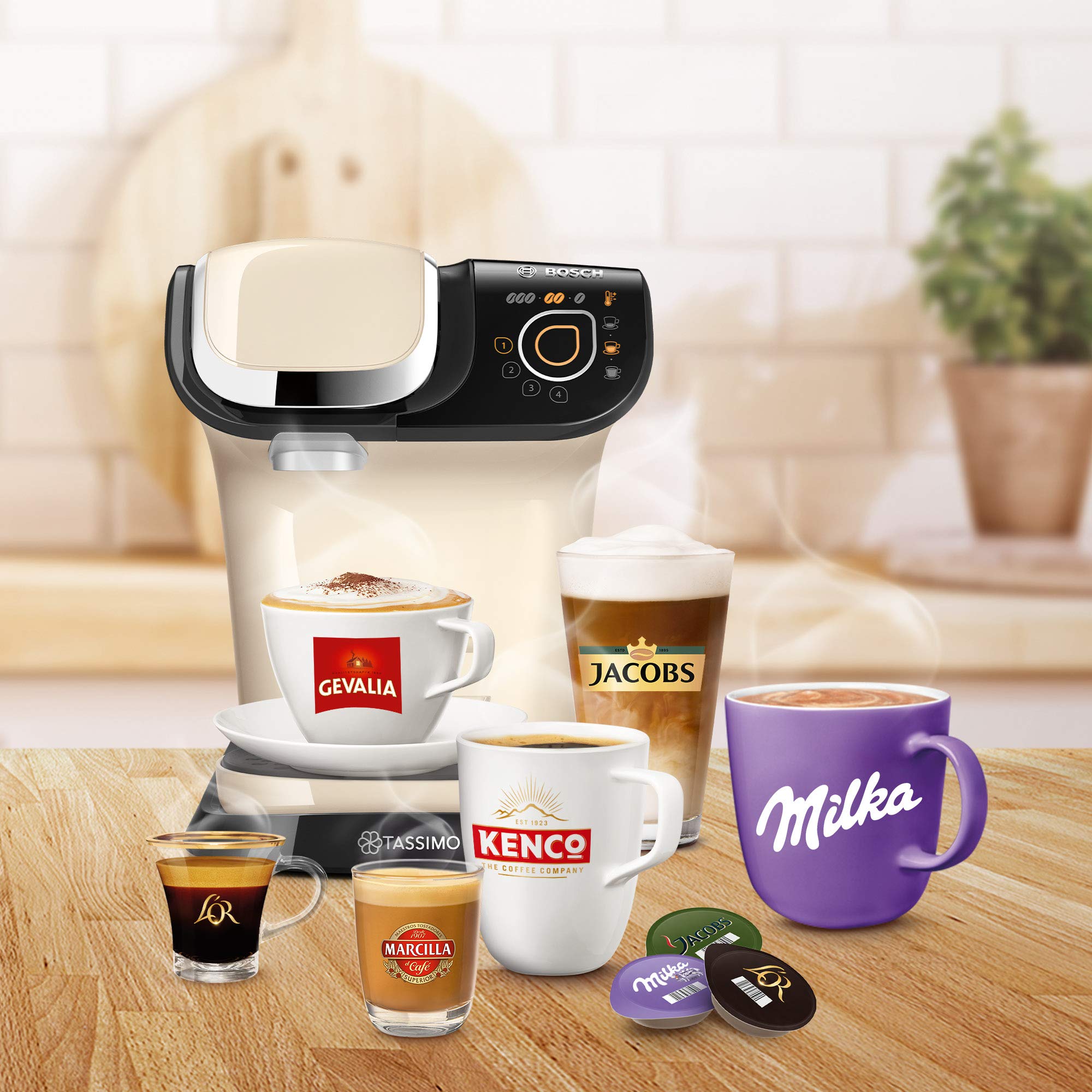 Eminenza Compatible My Way 2 TAS6507 Cafetière à capsules avec filtre à eau, 1500 W, 1,3 l, crème