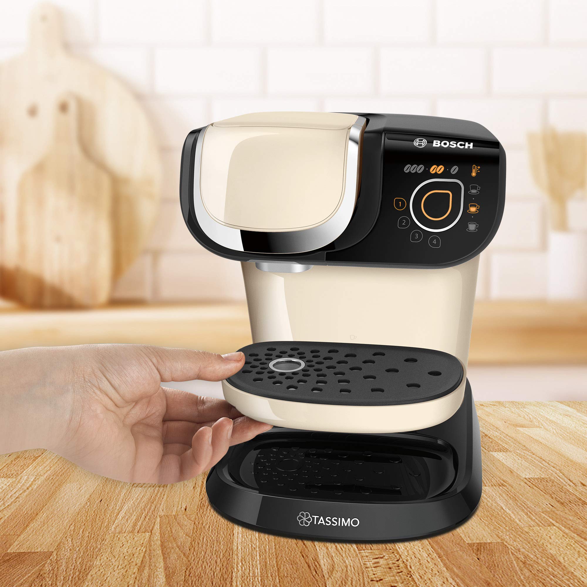 Eminenza Compatible My Way 2 TAS6507 Cafetière à capsules avec filtre à eau, 1500 W, 1,3 l, crème